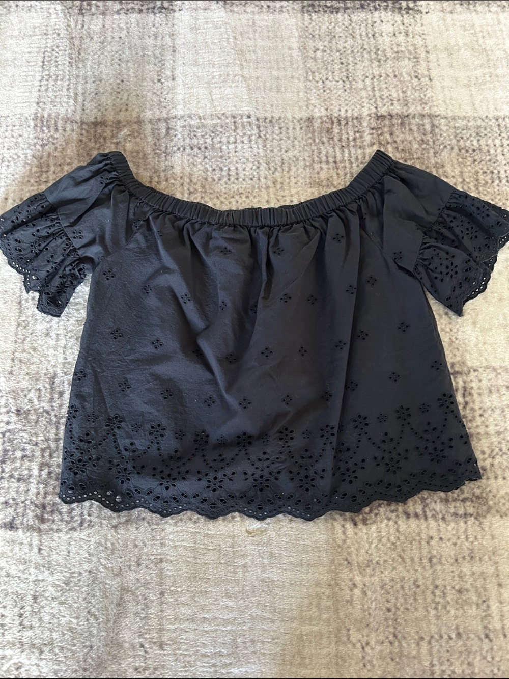 Madewell Black Off-the-Shoulder Eyelet Crop Top